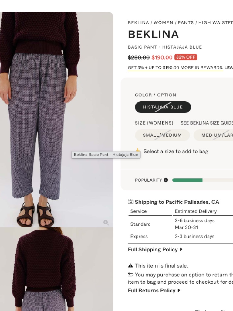 Beklina The Basic Pant In Histajaja Blue Crisp Japanese Cotton Summer S / M Nwt — image 8 of 8